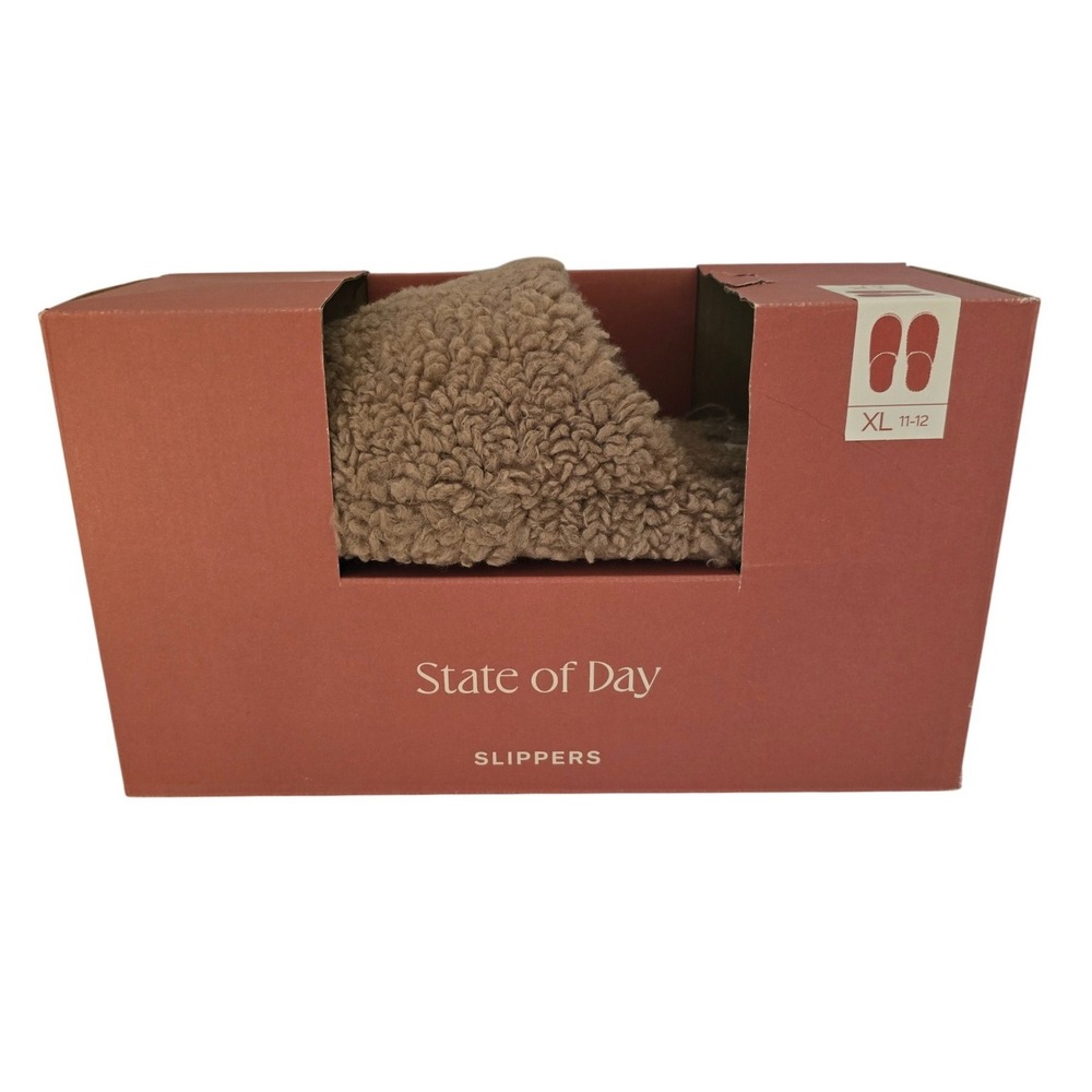 State of Day Womens Cocoa Brown Sherpa Plush Slip On Slippers  11/12 XL New